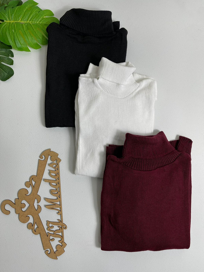 Kit 3 Blusas gola alta de tricot, manga longa - Bella moda feminina